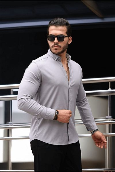 Valiberta Men's Oxford Shirt - Regular Fit, Lycra, Breathable, Stone Color