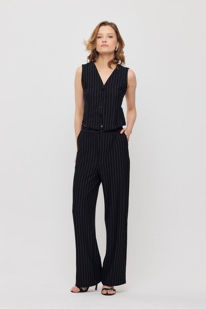 Rays Button-Front Striped Vest and Trousers Set - 6622a Black