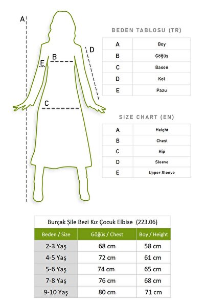 Eliş Şile Bezi Burçak Şile Cloth Girl's Summer Dress Turquoise Trkz