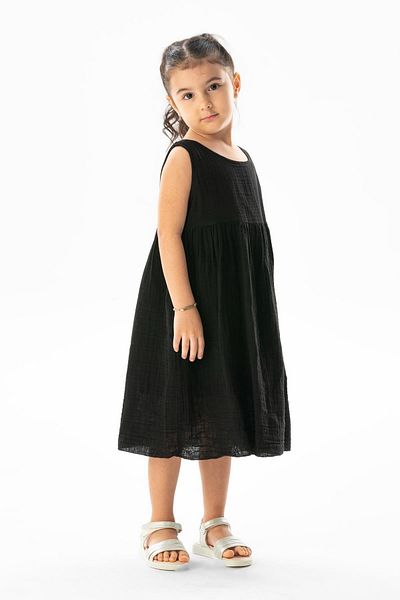 Eliş Şile Bezi Αμάνικο Wise Summer Muslin Παιδικό Φόρεμα Μαύρο Syh