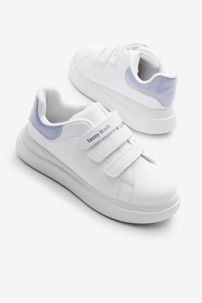 Tonny Black Children's Unisex White Blue Eva Faylon Sole Three Velcro Sneakers