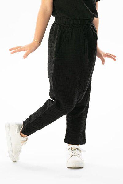 Eliş Şile Bezi Western Summer Muslin Girl's Shalwar Black Black