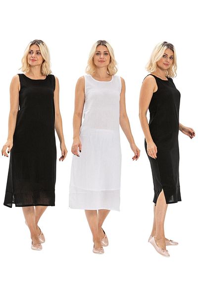 Eliş Şile Bezi Jupon pentru femei - pânză de bumbac Sile, sling groasă pentru atlet, căptușeală rochie lungă, set de 3 negru-alb-negru