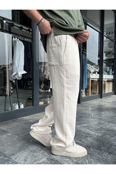 BYBASICMAN Панталон от бял муселинов плат G-5232/8