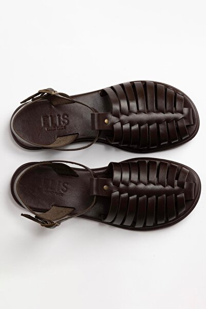 Eliş Şile Bezi Genuine Leather Women's Sandals - Bodrum Belt Detailed, Brown 4822 KHV