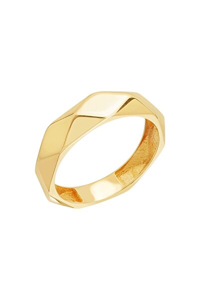 Diamond Line-Gülaylar 14 Ayar Sarı Altın Trend Prizma Yüzük