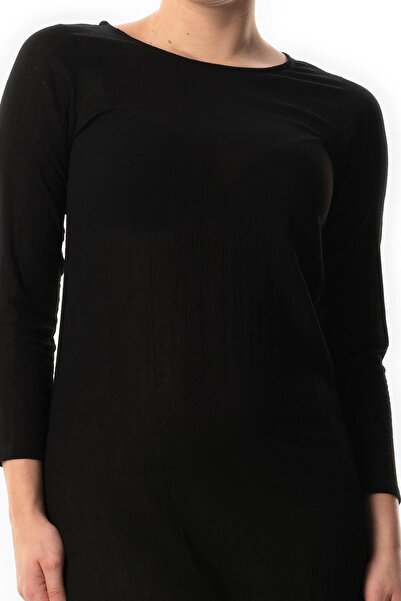 Eliş Şile Bezi Uzun Kol Pamuk Kombinezon Şile Bezi Uzun Elbise Astarı Siyah Syh