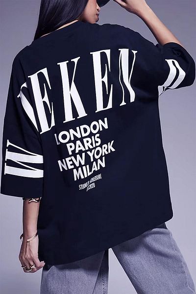Millionaire Women's Navy Blue Weekend Oversize Fit Loose Wide Fit Loose Cut T-Shirt