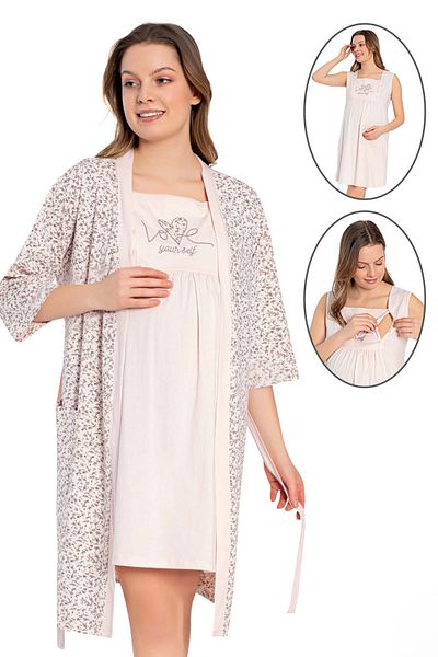 Cotpark Set cămașă de noapte din bumbac și lycra pentru gravide și postpartum - Special pentru alăptare 16199