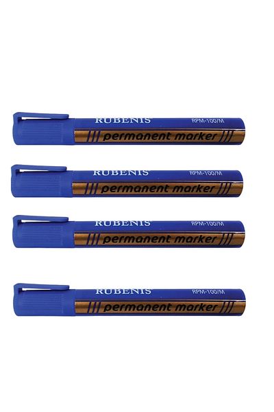 Rubenis 4 Pieces Round End Permanent Marker - BLUE