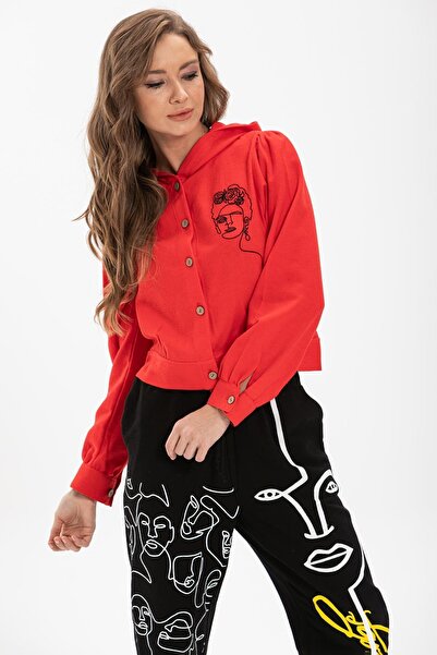 Eliş Şile Bezi Irem Printed Flannel Autumn and Winter Pants Black Syh