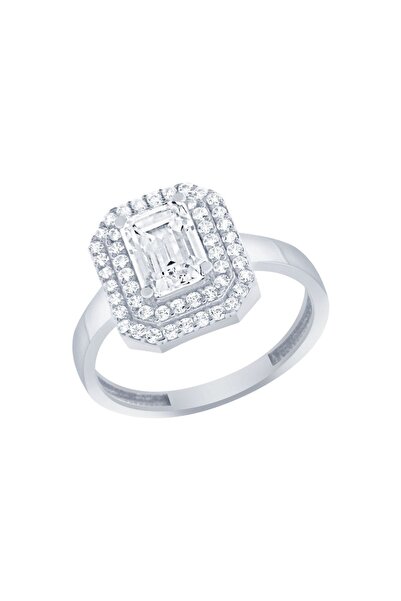 Diamond Line-Gülaylar Beyaz Altın 14 Ayar Baget Taşlı Yüzük