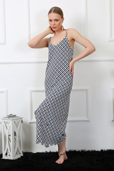 Akbeniz Жіноча довга нічна сорочка на бретельках 821