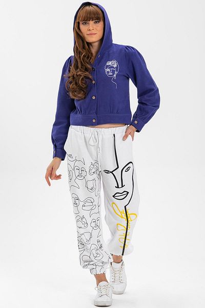 Eliş Şile Bezi İrem Printed Flannel - Autumn and Winter White Byz Trousers