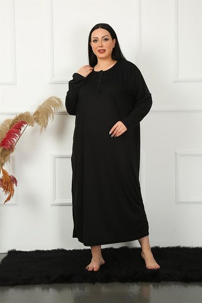 Akbeniz Black Lace Long Sleeve Mother's Nightgown 1355