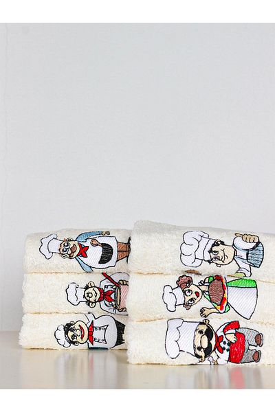 Ender Home Moodkitchen 6-Piece Kitchen Towels – Cook Pattern, 30X30 Cm, 100% Cotton