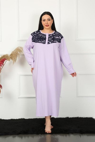 Akbeniz Μεγάλο μακρυμάνικο δαντέλα λιλά Mother Nightdress 1355