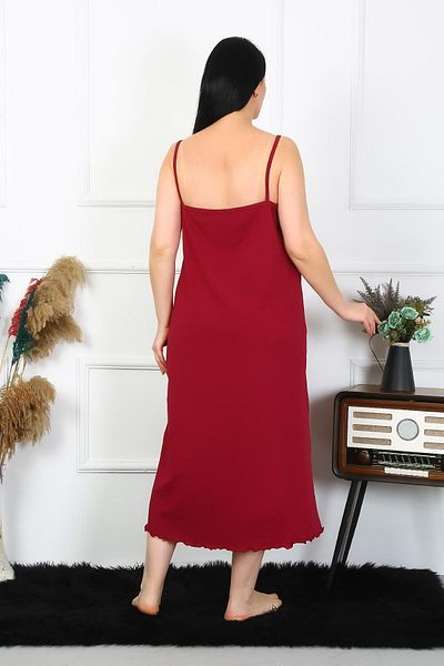 Akbeniz Women's Large Size Rope Strap Cotton Claret Red Long Nightdress 12100