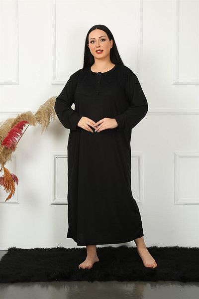 Akbeniz Black Lace Long Sleeve Mother's Nightgown 1355