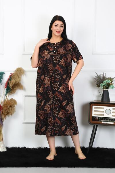 Akbeniz Cămașă de noapte neagră pentru mamă, cu mânecă scurtă, mărime mare, 1375