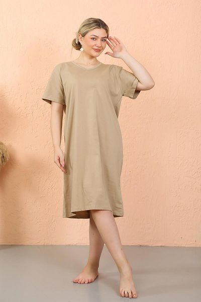 Akbeniz Knee Length Mink Over Size Women's Home Dress - Short Sleeve, Nightgown 93410