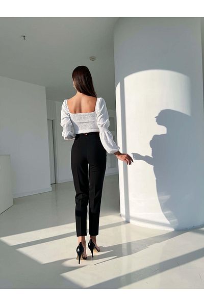 BE CHİC Women's High Waist Pencil Ankle Length Premium Quality Woven Carrot Pants Kr1000
