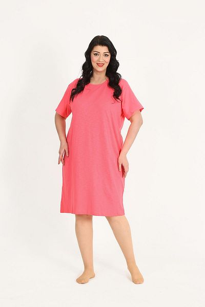Akbeniz Fuchsia Short Sleeve Nightgown - Large Size 12502