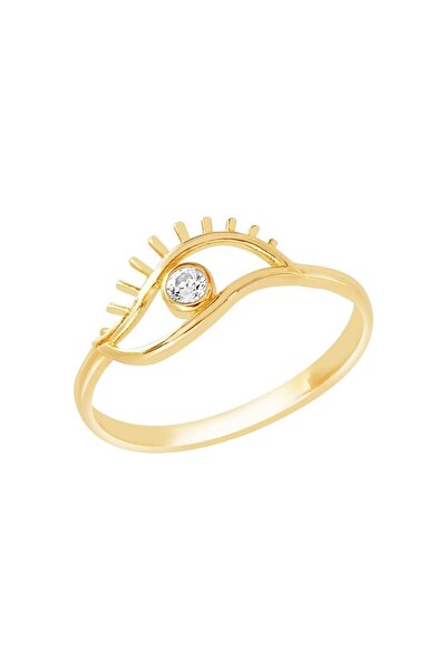 Diamond Line-Gülaylar 14 Ayar Sarı Altın Trend Göz Yüzük
