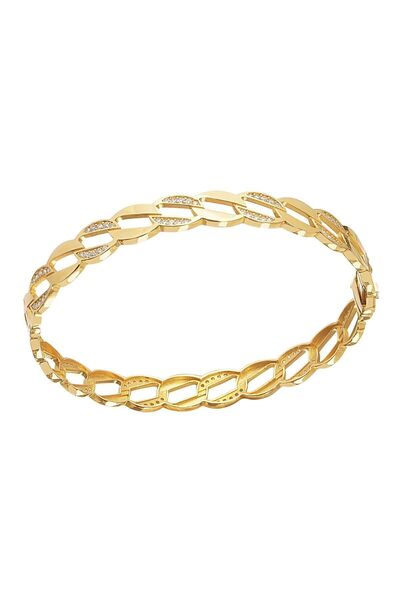 Diamond Line-Gülaylar 14 Ayar Sarı Altın Gurmet Kelepçe Bilezik