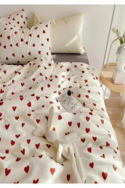 Sheri Home Yeni Kırmızı Kalp Çift Kişilik Nevresim Takımı Tr888736636557721