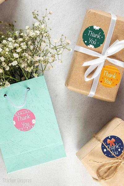 Sticker Ekspres Packaging with Colorful Floral Thank You Tag and Product Sticker