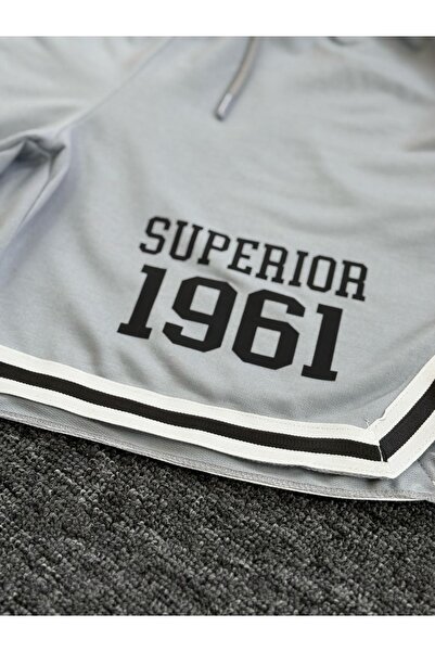 Altamira Erkek Duman Gri Superior Baskılı Paça Şeritli Şort