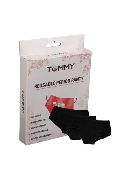 Tummy Pack of 3 Reusable Bamboo Cotton Menstrual Leak Proof Comfortable Soft Underwear, Menstrual Panties