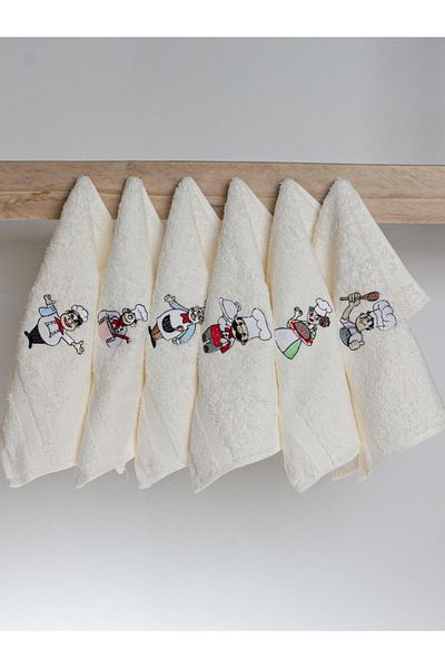 Ender Home Moodkitchen 6-Piece Kitchen Towels – Cook Pattern, 30X30 Cm, 100% Cotton