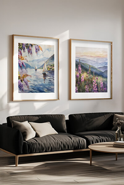 STARYUNA Yağlı boya efektli yelkenli deniz dağ manzaralı vintage ahşap çerçev...