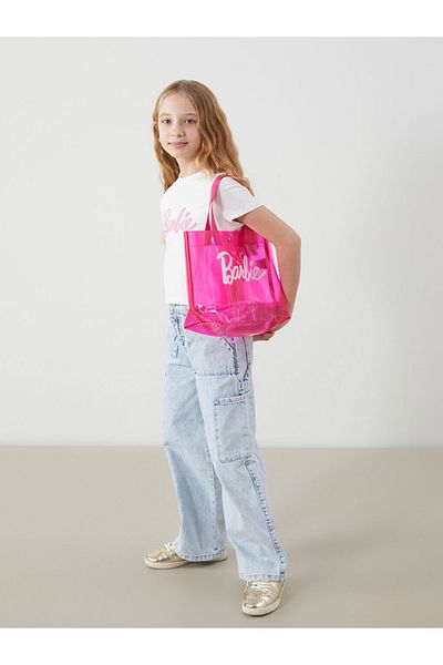 LC Waikiki Φούξια ροζ Barbie με κουμπιά για κορίτσια τσάντα παραλίας 31x24