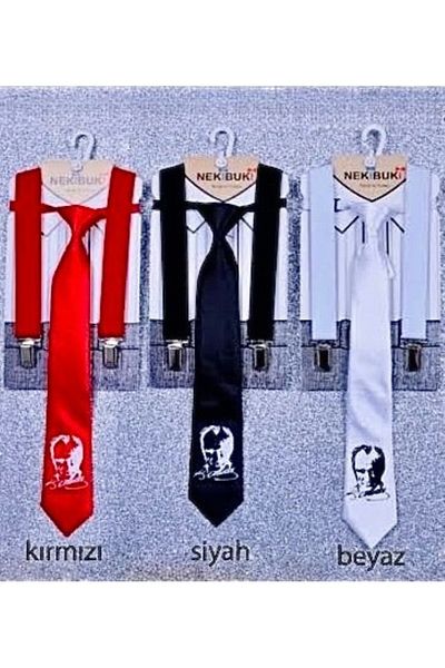 KUMRUNUN DÜNYASI Ataturk Printed Tie and Trouser Suspender Suit for Boys