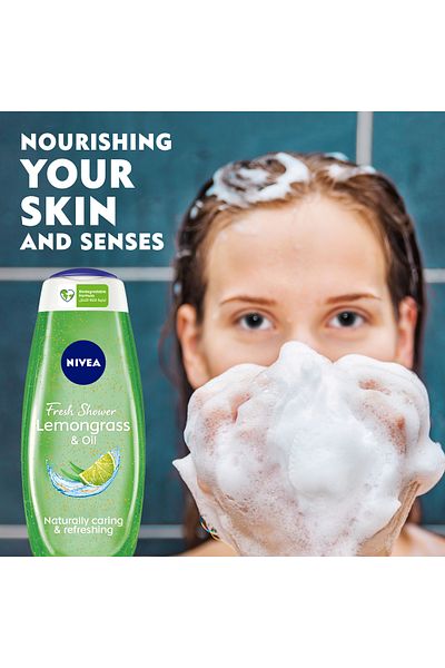 NIVEA Lemongrass & Oil Shower Gel, Caring Oil Pearls, Lemongrass Scent, 500ml, Pack of 2