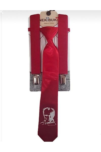 KUMRUNUN DÜNYASI Ataturk Printed Tie and Trouser Suspender Suit for Boys