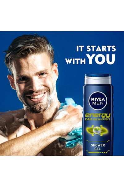 NIVEA MEN Energy 24h Fresh Shower Gel 3in1, Masculine Scent, 500ml, Pack of 2