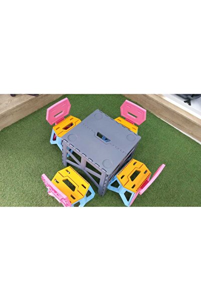 POMSTORE 4+1 çocuk KATLANIR SET Portatif Taşıması Kolay Yer Tutmaz Piknik kre...