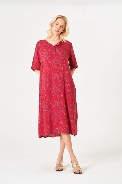 Eceyaman moda Women's Patterned Shawl Slit Front Buttoned Large Size Dress