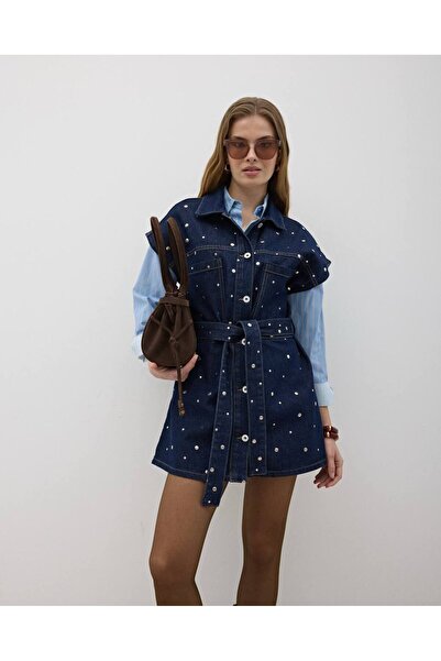 Miss Beyoğlu Noul sezon Vestă de blugi pentru femei, albastru marin închis, c...