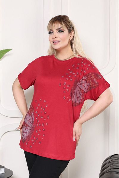 VERA COLLECTİON Battal Size Full Lichra Stone Embroidered Women's Bluz