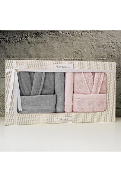 Fiesta Özdilek Bornoz Seti Branch Gri-Pudra Aile Seti