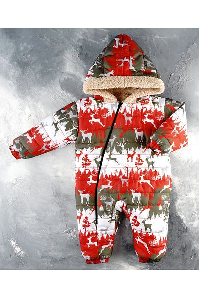 DUBLİNO KİDS New Cute Deer Figured Zippered Hooded Welsoft Cosmonaut Jumpsuit