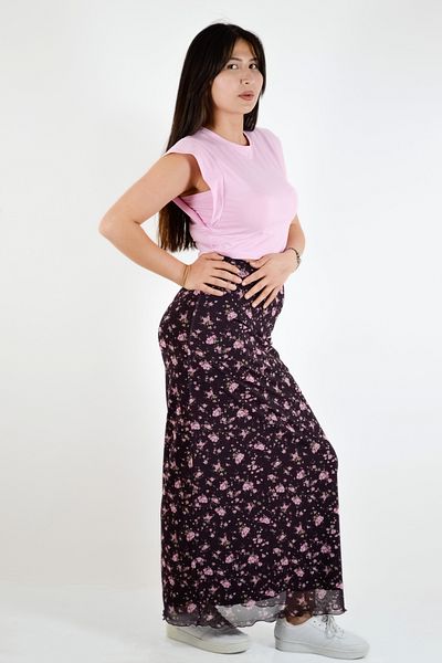 BUSEM Fusta lungă cu modele florale - burgundă-roz