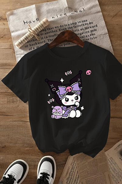 MYADA Premium Düşünceli Kuromi Baskılı Trend Kız Çocuk T-Shirt 23561