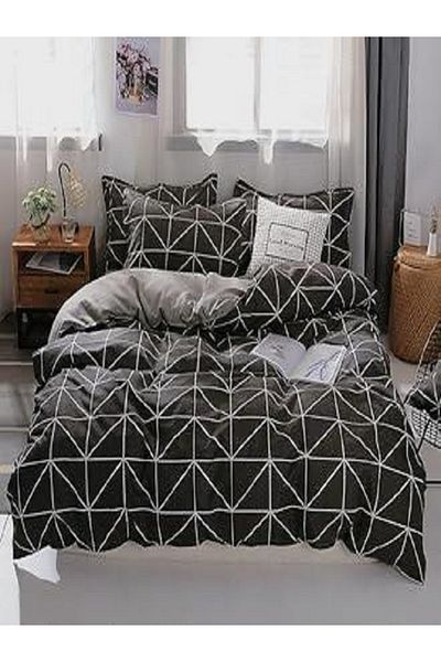 uykulife home collection Set de husă de pilota unică cu model geometric negru Uykulife (Fără cearșaf)