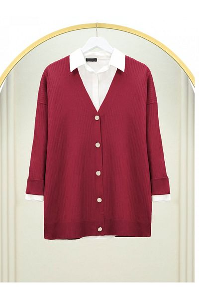 Modamorfo Buttoned Ribbed Knitwear Cardigan -Red